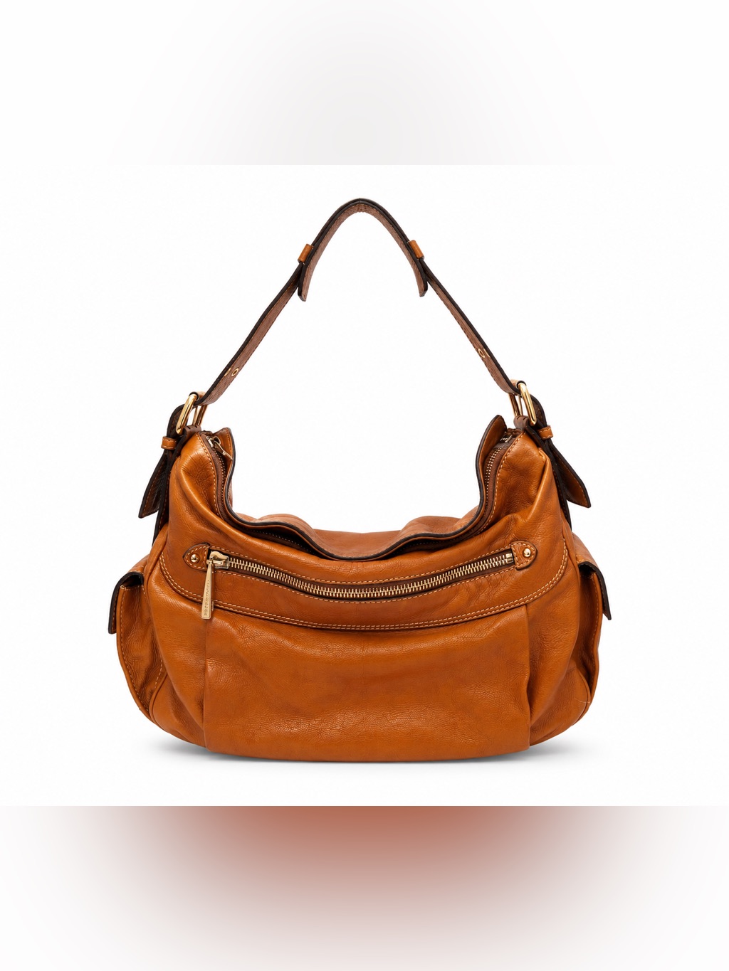 Marc Jacobs Italy Tan Leather Push-Lock Cargo Shoulder Bag-Suede Lined-Rare Htf